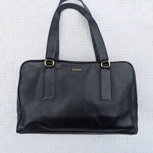 Fossil Memoir Biography Black  Satchel Arm Medium Bag Soft Pebbled Leather